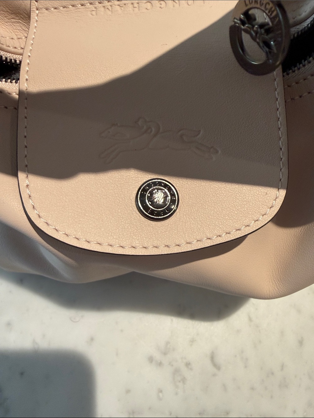 Longchamp Le Pilage Extra XS Round Top Handle in Blush/ Beige - Picture 7 of 12